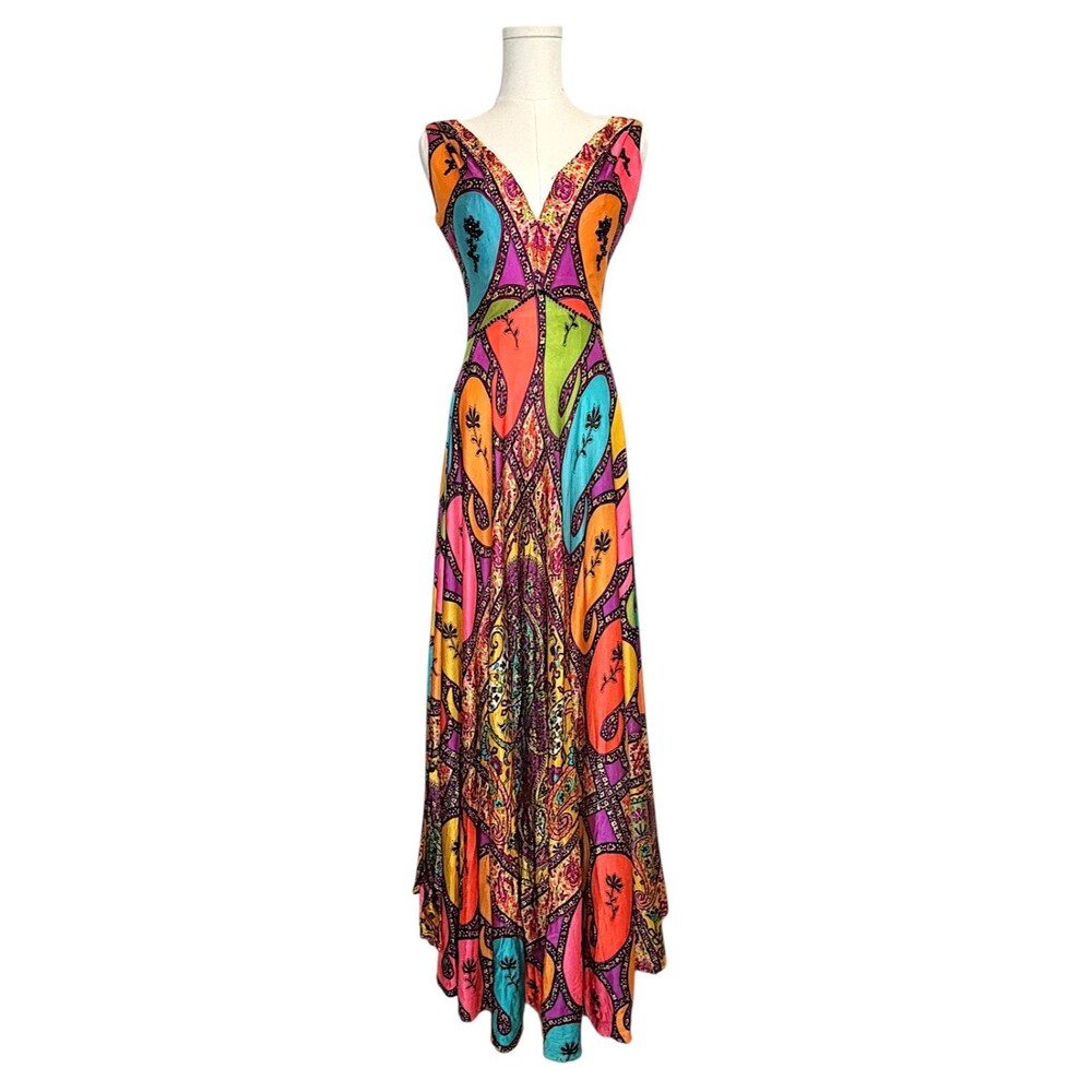 Vintage Handmade Paisley Sleeveless Maxi Party Dress 80s